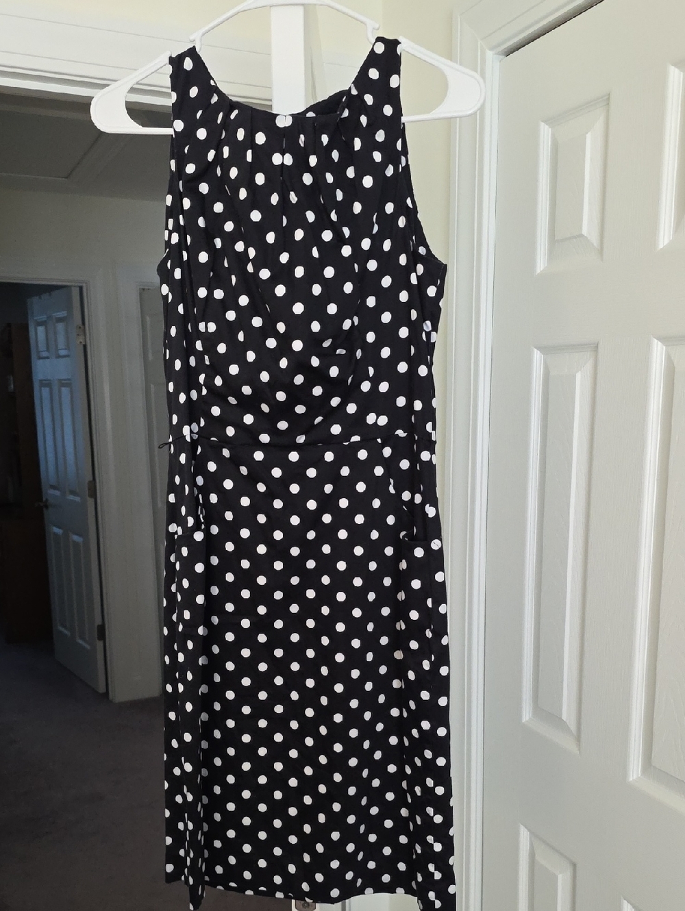 Ralph Lauren Black & White Polka Dot Midi Dress With Pockets